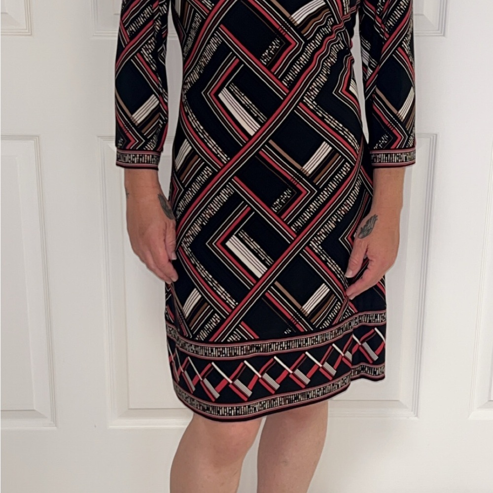 White House Black Market Black and Red Geometric Dress